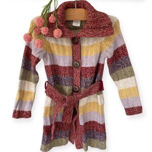 Gymboree Multicolor Striped Girls Belted Sweater Jacket
